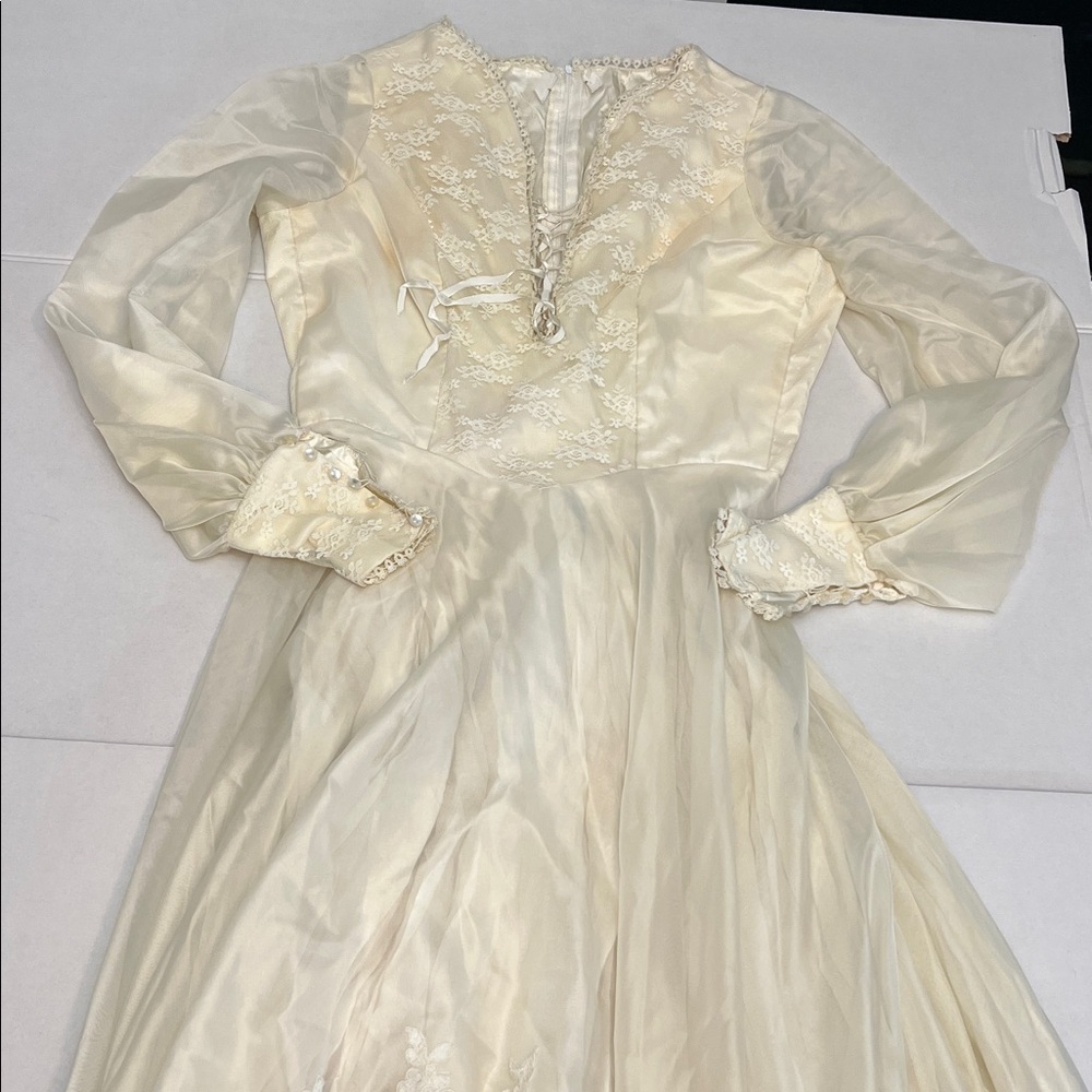 HANDMADE VINTAGE LONG LACE-UP  COTTAGECORE BOHO WEDDING GOWN 60’s/70’s - Picture 11 of 17